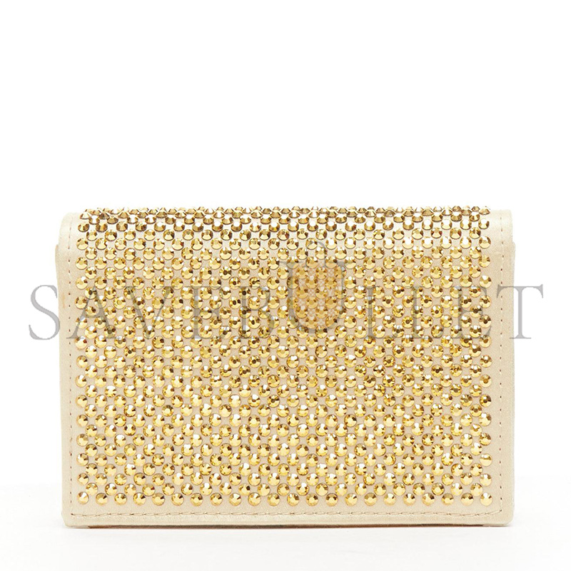 Pra*a satin crystal metal triangle logo card holder with strap cristal 1mr024 (11.5*8cm)